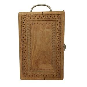 Vintage Cigar‎ Box RARE HAND CARVED Cedar Wood Brass Handle SLOTTED Compartments